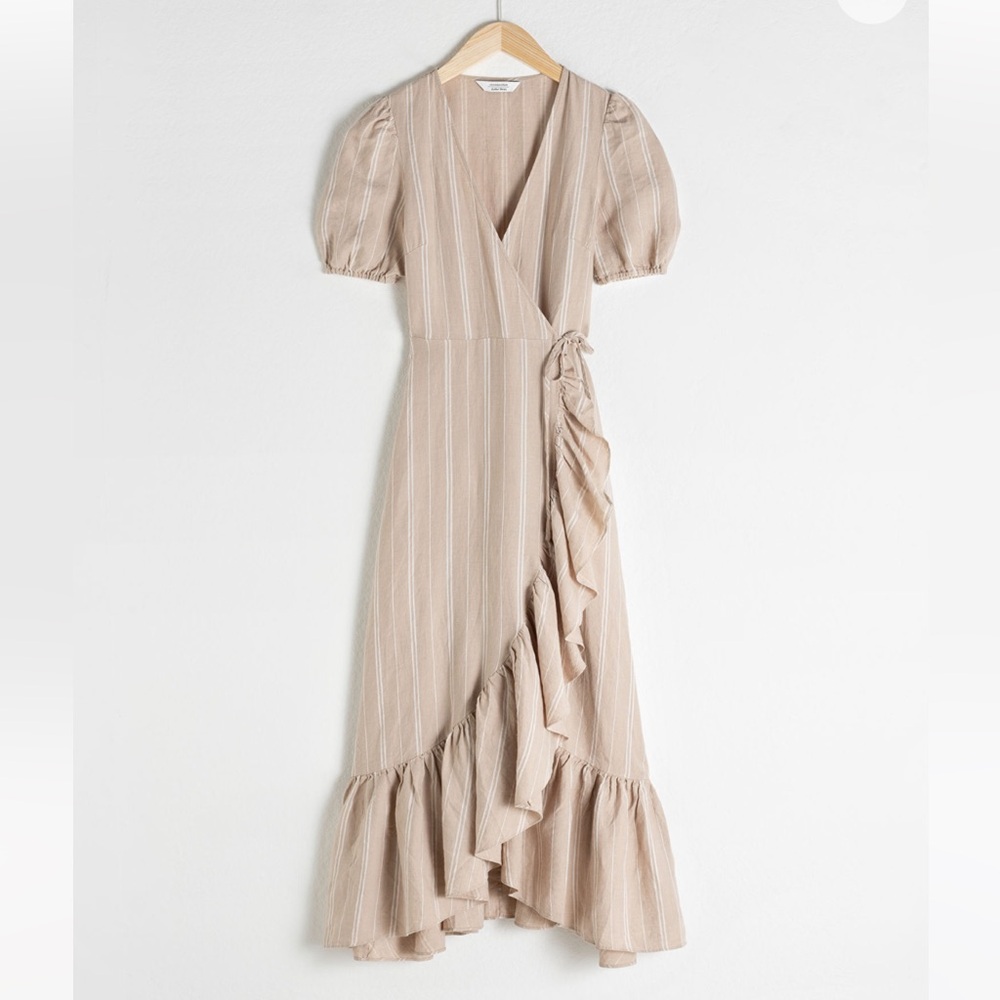 & Other Stories Ruffled Linen Wrap Midi Dress